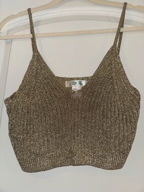 Metallic Gold Knit Cropped Tank Top by